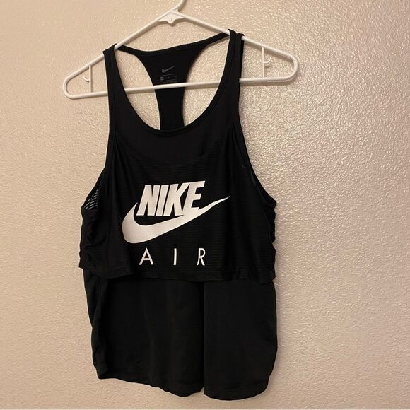 Nike Womens Air GX Dri Fit Tank AT7950-010 layered mesh running top black M - Picture 2 of 9